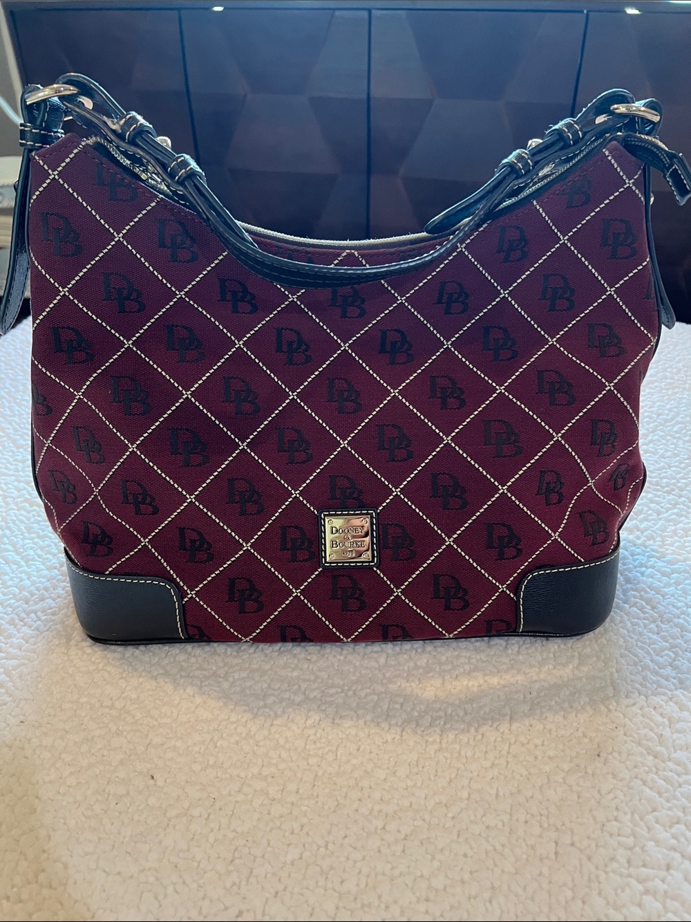 Dooney & Bourke Burgundy and Black Quilted DB Hobo